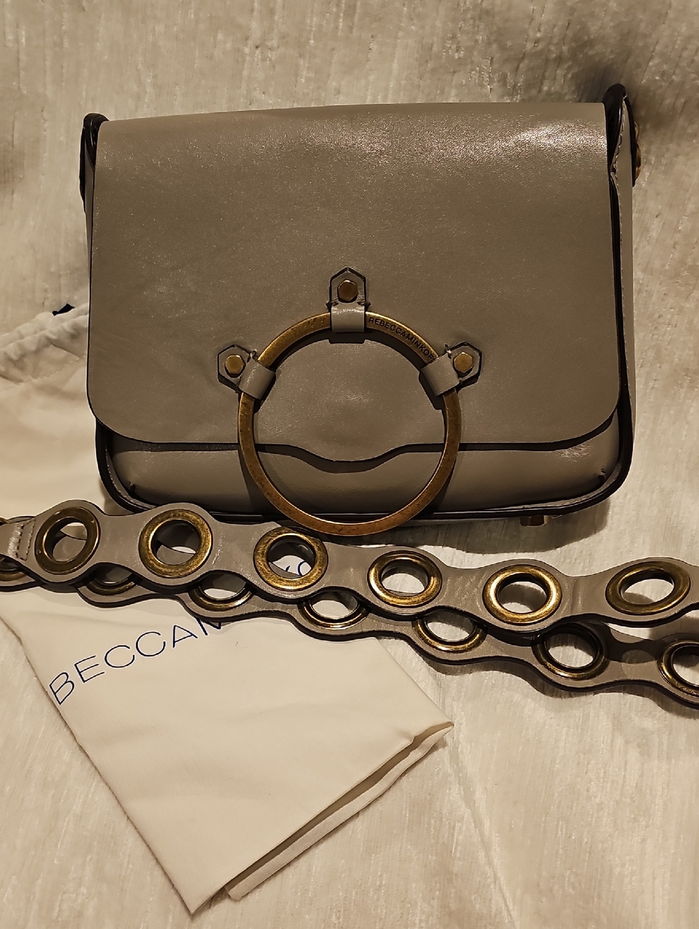 Rebecca Minkoff Taupe Crossbody with Brass Ring Detail